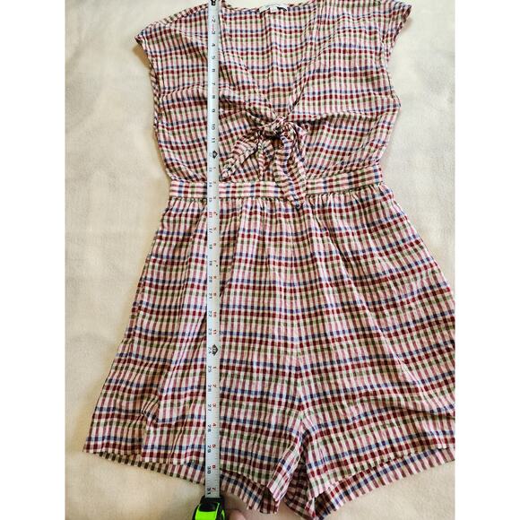 Madewell Gingham Tie-Front Cutout Romper Size 4 Retro Preppy Pinup Rockabilly - Picture 4 of 9